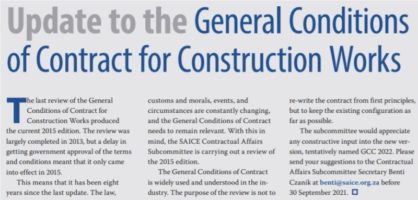 SAICE: Update to the General Conditions of Contract for Construction Works